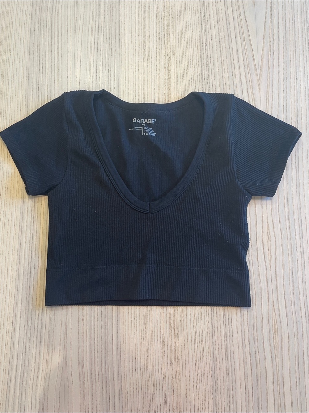 Black garage V-neck crop top